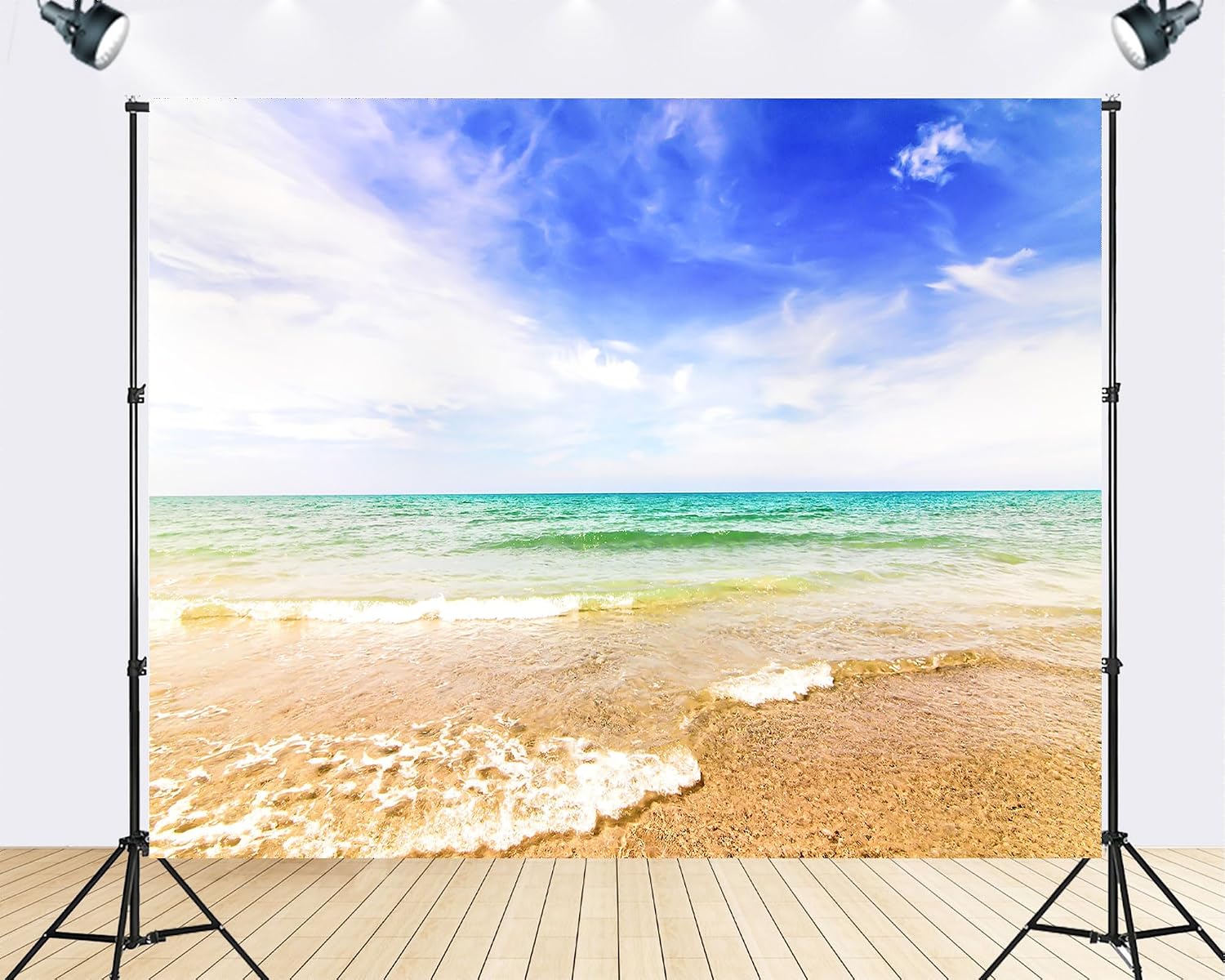 Trykid 20x10ft Serene Beach Blue Sky Gentle Wave Backdrop Sandy Shore Clear Water Photography Background Summer Themed Relax Shoot Tapestry Party Decoration Photo Booth Prop Fabric