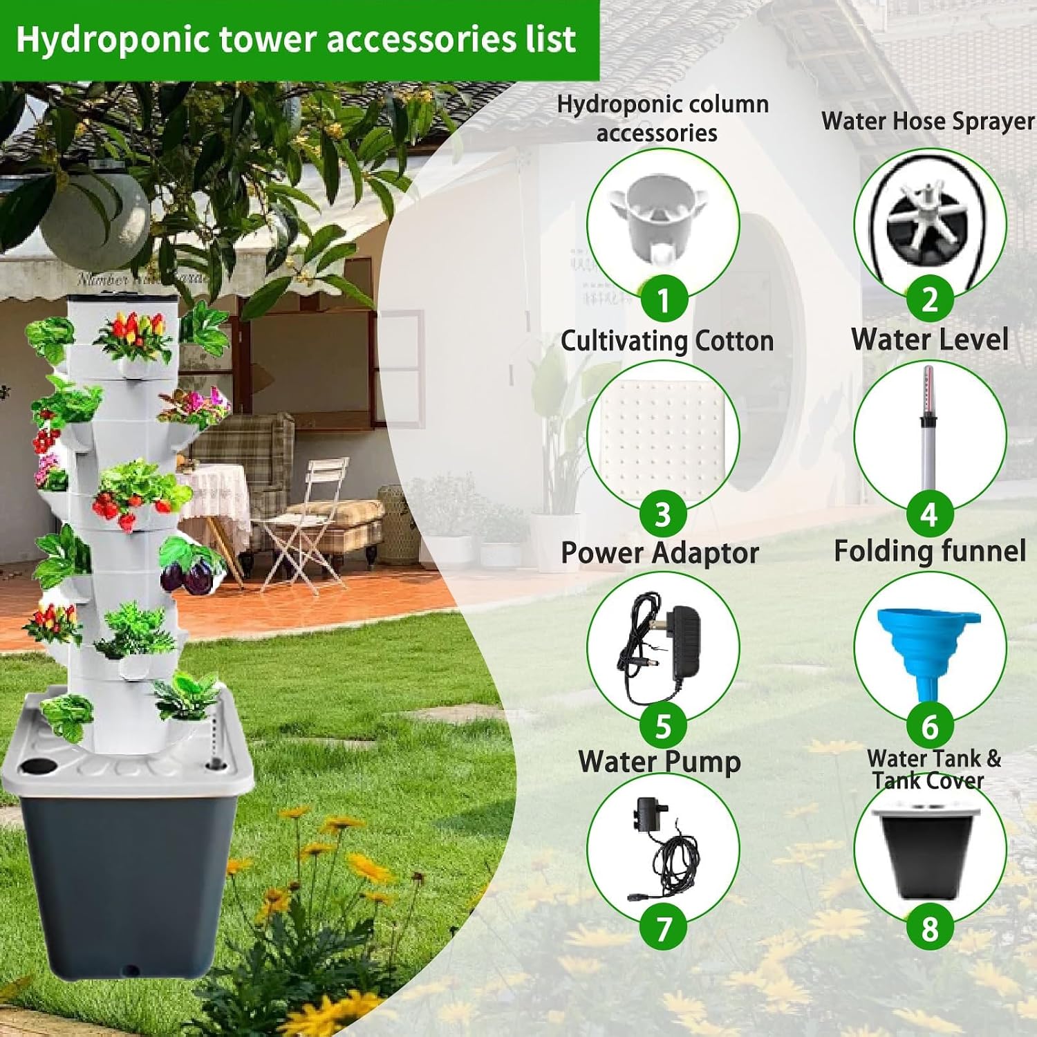 Hydroponics Growing System 30-Plant Kit: Indoor Vertical Farming Tower Home Gardening Essentials Aeroponic Tower for Herbs Fruits Vegetable(15holes)