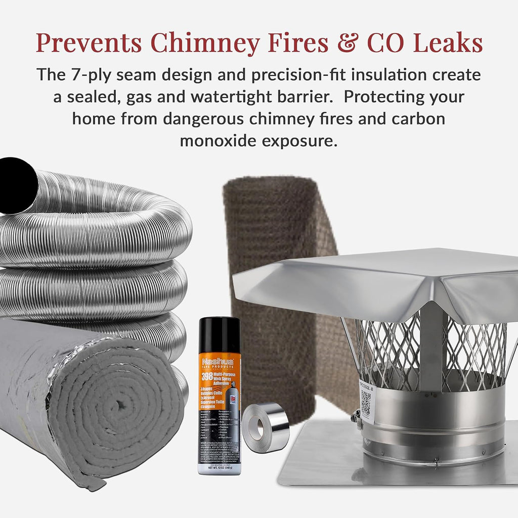 Fireside Chimney Supply Basic FireSafe Chimney Liner Insert Kit with Insulation |Fireplace Insert | Stainless Steel Chimney Liner Kit | Made in The USA | Heavy-Duty 6 Inch x 15 Feet