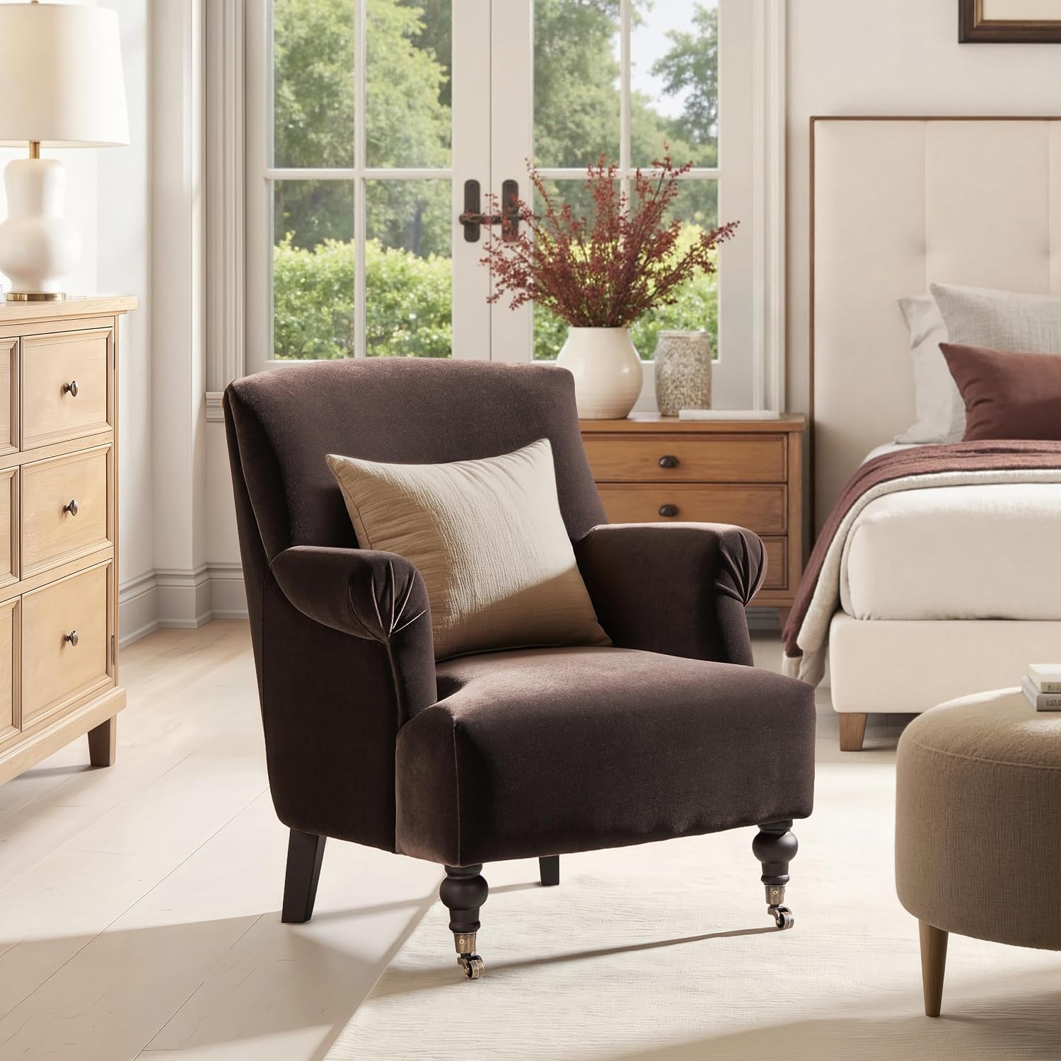 Jennifer Taylor Home Eloise 30' Pleated Sock Arm Accent Armchair, Deep Brown Performance Velvet