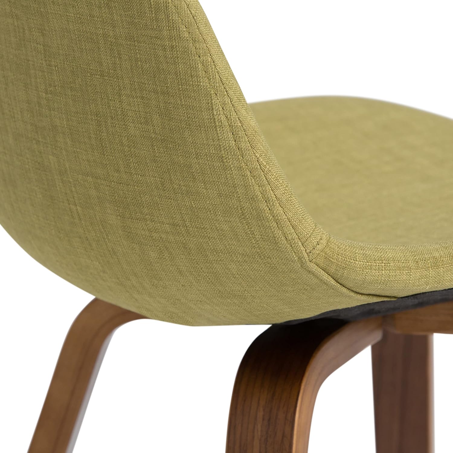 SIMPLIHOME Randolph Counter Stools (Set of 2) - 28 Inch Seat Height Upholstered Bentwood Bar Stools in Acid Green Linen Look Fabric, Mid Century Modern Seating with Curved Backrest and Footrest