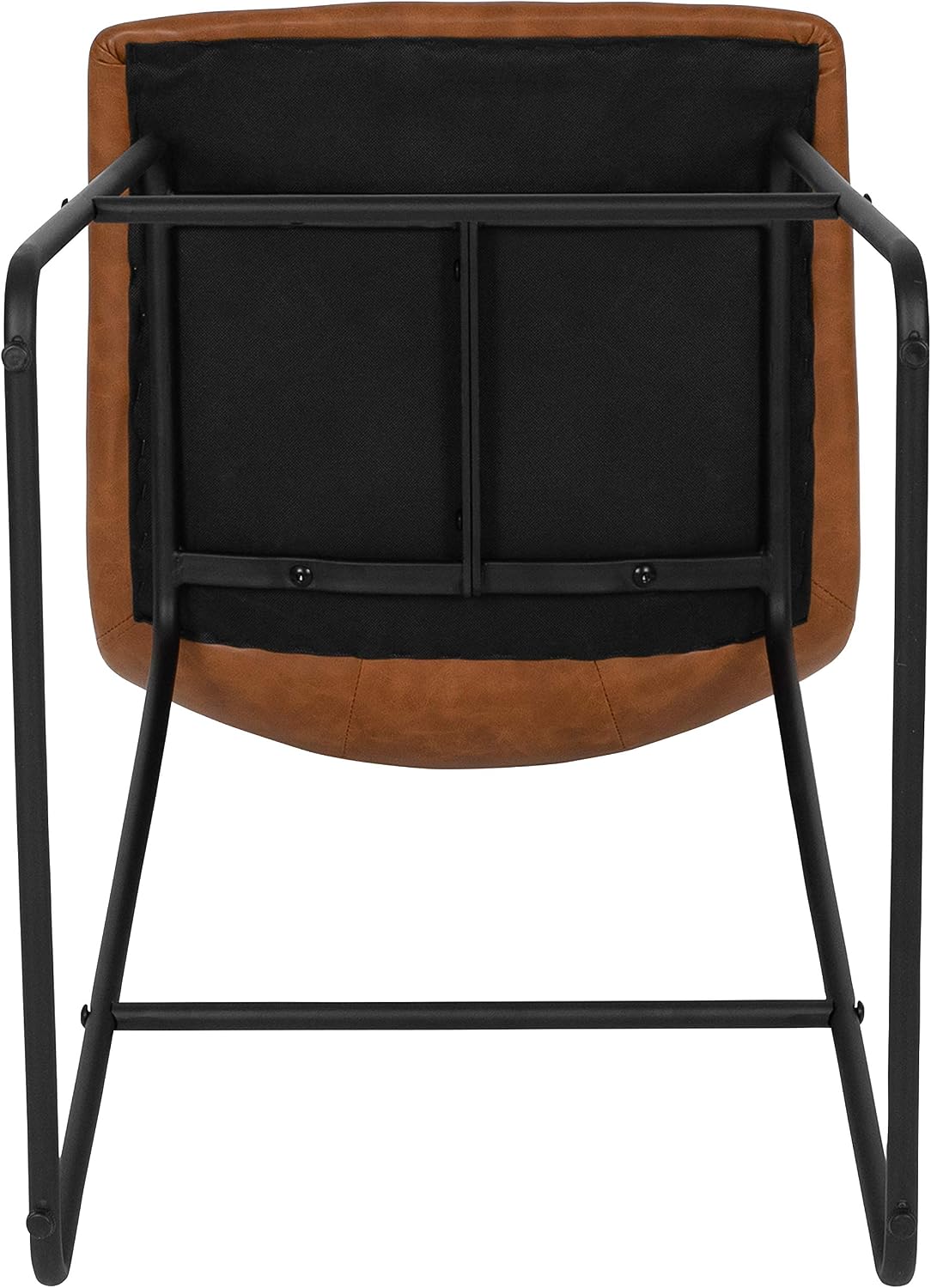Flash Furniture Reagan 30' LeatherSoft Barstools with Footrest, Mid-Century Modern Bucket Style Bar Height Stools, Set of 2, Light Brown