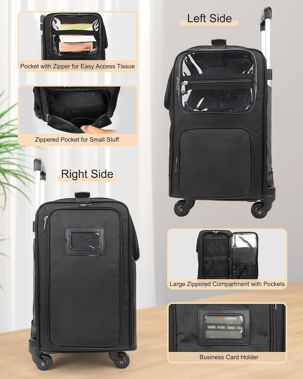 Relavel Rolling Makeup Train Case, Hairstylist Traveling Bag with 4 Wheels, Heat Insulation Full Layer, Adjustable Dividers, Hair Tools and Cosmetics Storage Organizer Trolley Suitcase Makeup Cart