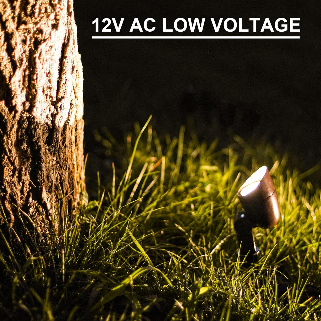 GOODSMANN Low Voltage Landscape Lighting Floodlight & Spotlight 3W LED 3600K Warm White 8PK Kit 12V AC Outdoor Tree Lights Outside Hardwired Lighting Up Light with Metal Stake Cable Connectors