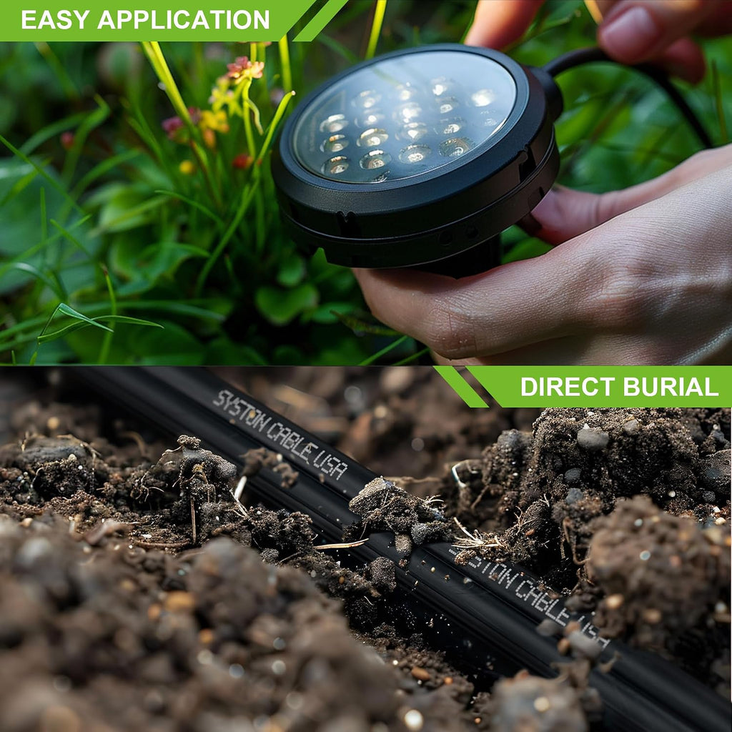 SYSTON 12/2 Low Voltage Landscape Lighting Direct Burial Stranded Wire Cable, 12 Gauge 2 Copper Conductors for Outdoor Spotlight Pathway Lighting and More Low Voltage Applications Use - 200 FT