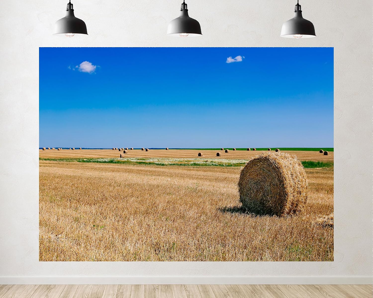 Trykid 20x10ft Hay Bale Wheat Field Backdrop Scenic Round Bales Clear Blue Sky Harvest Landscape Photography Background Farm Themed Party Decoration Photo Booth Prop Fabric
