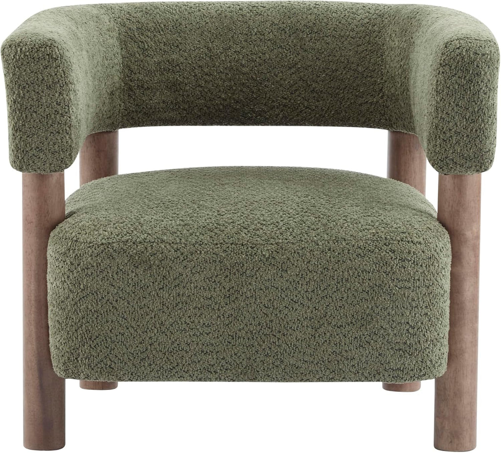 Christopher Knight Home Carly Low Profile Accent Chair, Round Backrest Side Chair, Living Room Armchair with Boucle Fabric Cushion,Comfy Reading Chair for Bedroom,Wooden Single Lounge Sofa,Olive Green