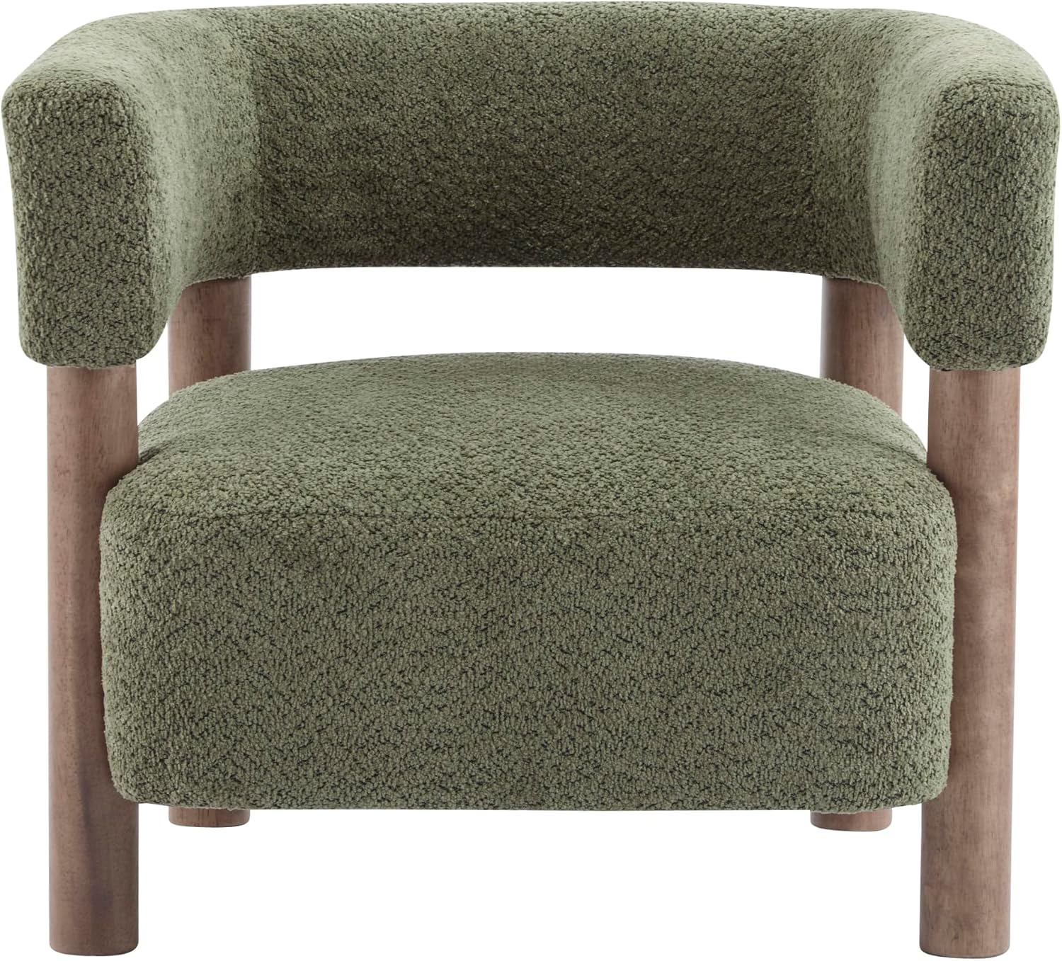 Christopher Knight Home Carly Low Profile Accent Chair, Round Backrest Side Chair, Living Room Armchair with Boucle Fabric Cushion,Comfy Reading Chair for Bedroom,Wooden Single Lounge Sofa,Olive Green