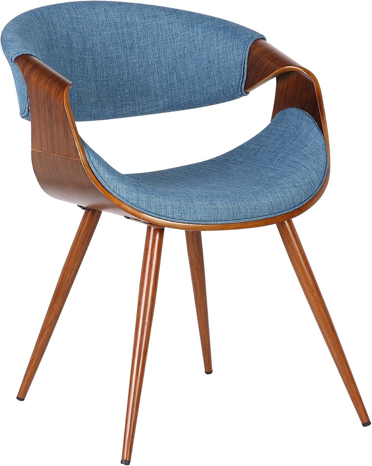 Armen Living Butterfly Mid-Century Dining Chair in Walnut Finish and Blue Fabric - Set of 2