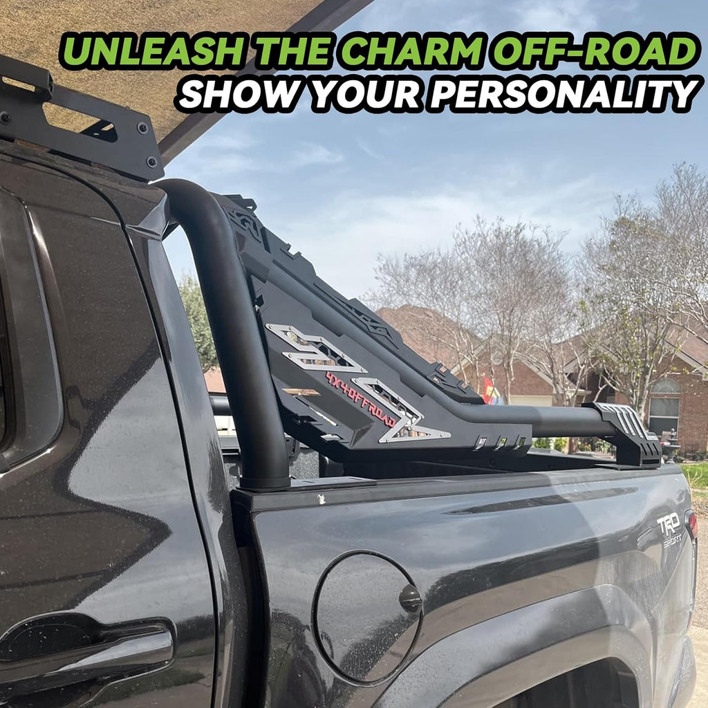 Heavy-Duty Roll Bar Compatible With Retractable Tonneau Covers With Rails | For Mid-Size Trucks Tacoma, Ranger, Colorado, Canyon, Frontier | Three installation methods No Drilling Installation
