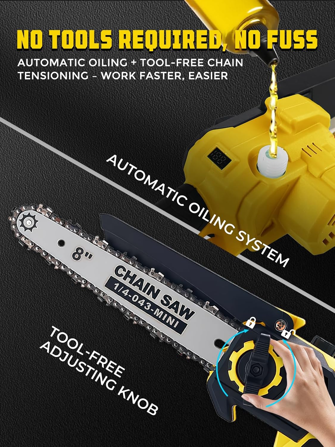 8 & 6 Inch Electric Pole Saw, Brushless 2-in-1 Mini Chainsaw and Pole Saw for Tree Trimming, 2x4000mAh Battery Powered, 16 ft Reach, Auto Oiling, Tool-Free Tensioning, Fathers Day Yard Gift