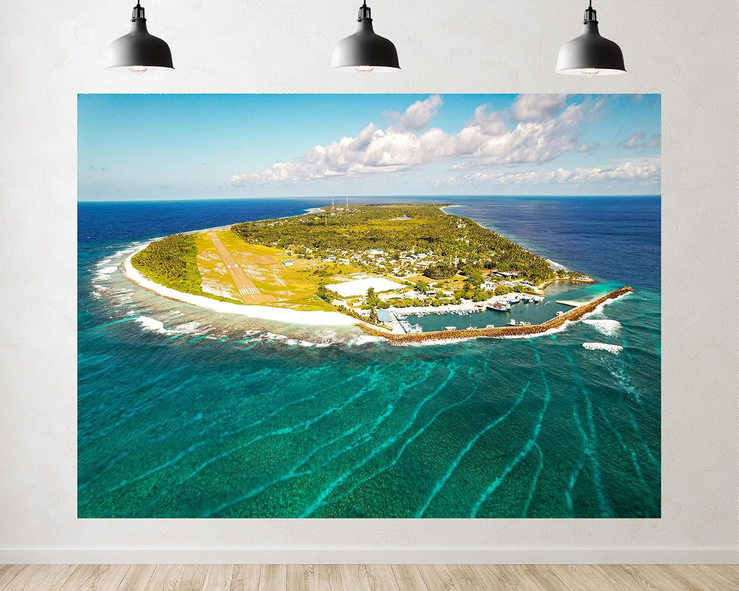 Trykid 20x10ft Tropical Island Airport Runway Clear Waters Marina Backdrop Breathtaking Coastal Aviation Photography Background Travel Shoot Tapestry Party Decoration Photo Studio Prop Fabric