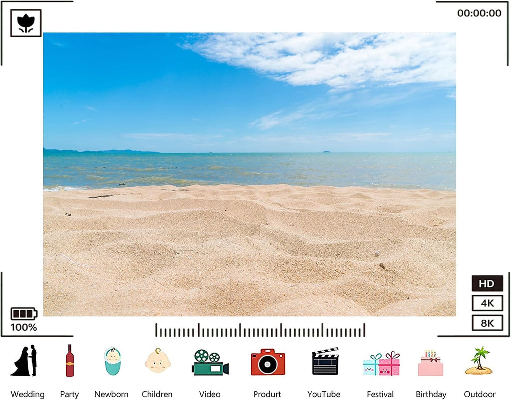 Trykid 20x10ft Golden Sand Beach Backdrop Clear Sky Calm Wave Photography Background Summer Vacation Leisure Tapestry Party Decoration Photo Studio Prop Fabric