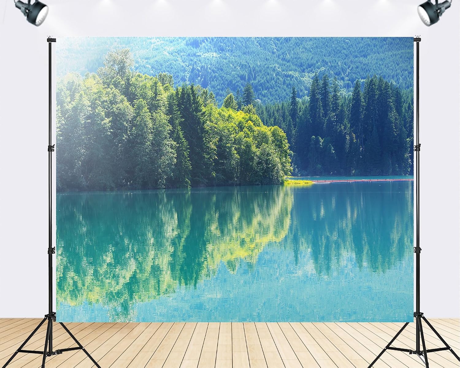 Trykid 20x10ft Turquoise Lake Forest Reflections Backdrop Evergreen Trees Clear Water Photography Background Nature Retreat Pristine Wilderness Party Decoration Photo Booth Prop Fabric