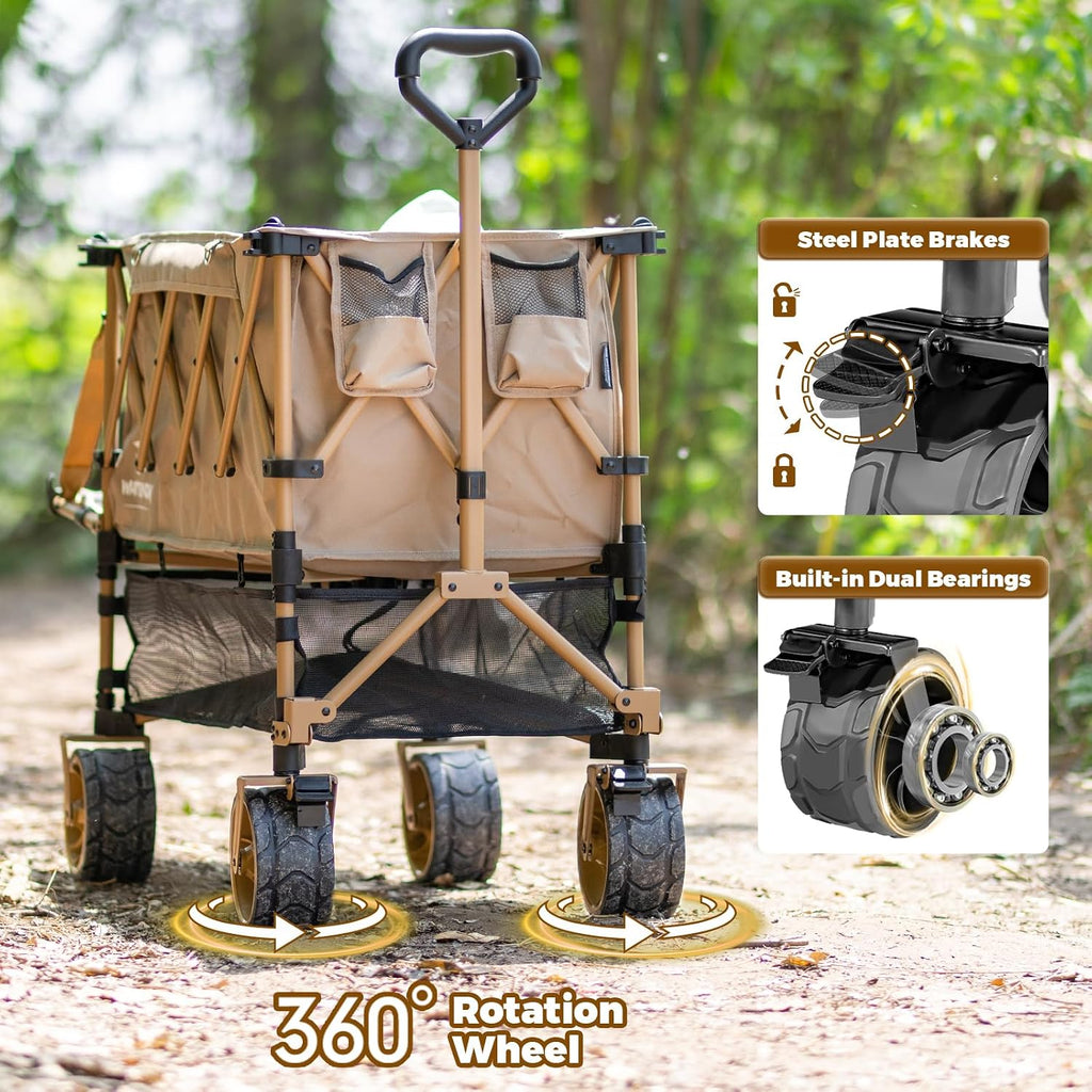 Whitsunday Double Decker Wagon, Heavy Duty Foldable Large Beach Wagon Cart with All-Terrain Big Wheels for Sports,Camping,Outdoor Yellow