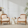 Christopher Knight Home Nadine Accent Chairs Set of 2, Wooden Club Chair, Rattan Open Back Armchair, Accent Reading Sofa Chair with Cushions, Club Chairs Set of 2 for Living Room Bedroom, Beige+Teak