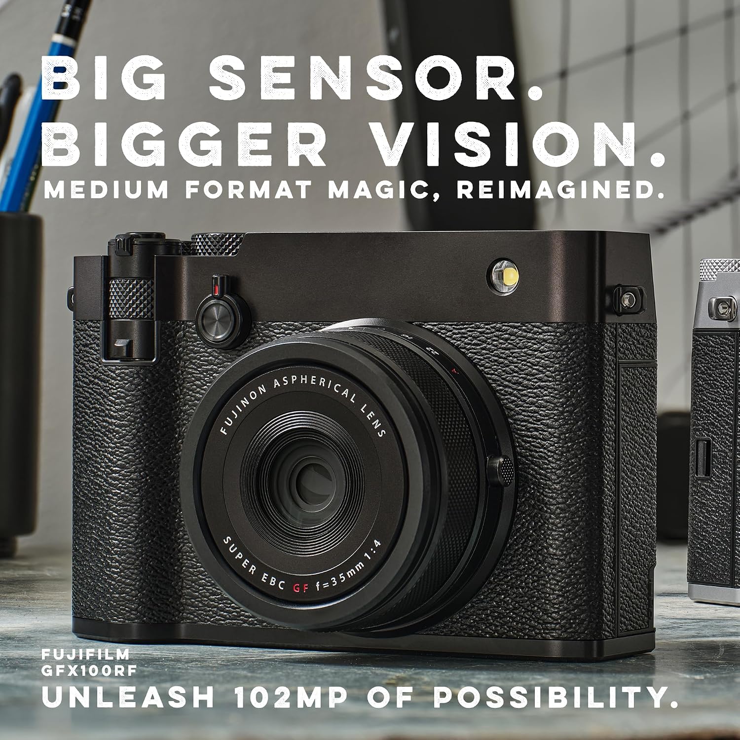 FUJIFILM GFX100RF Medium Format Mirrorless Digital Camera, 102MP BSI CMOS II Sensor Powerful Compact Rangefinder Style, 35mm F4 Lens + 2X 64GB Memory Card + More- Silver