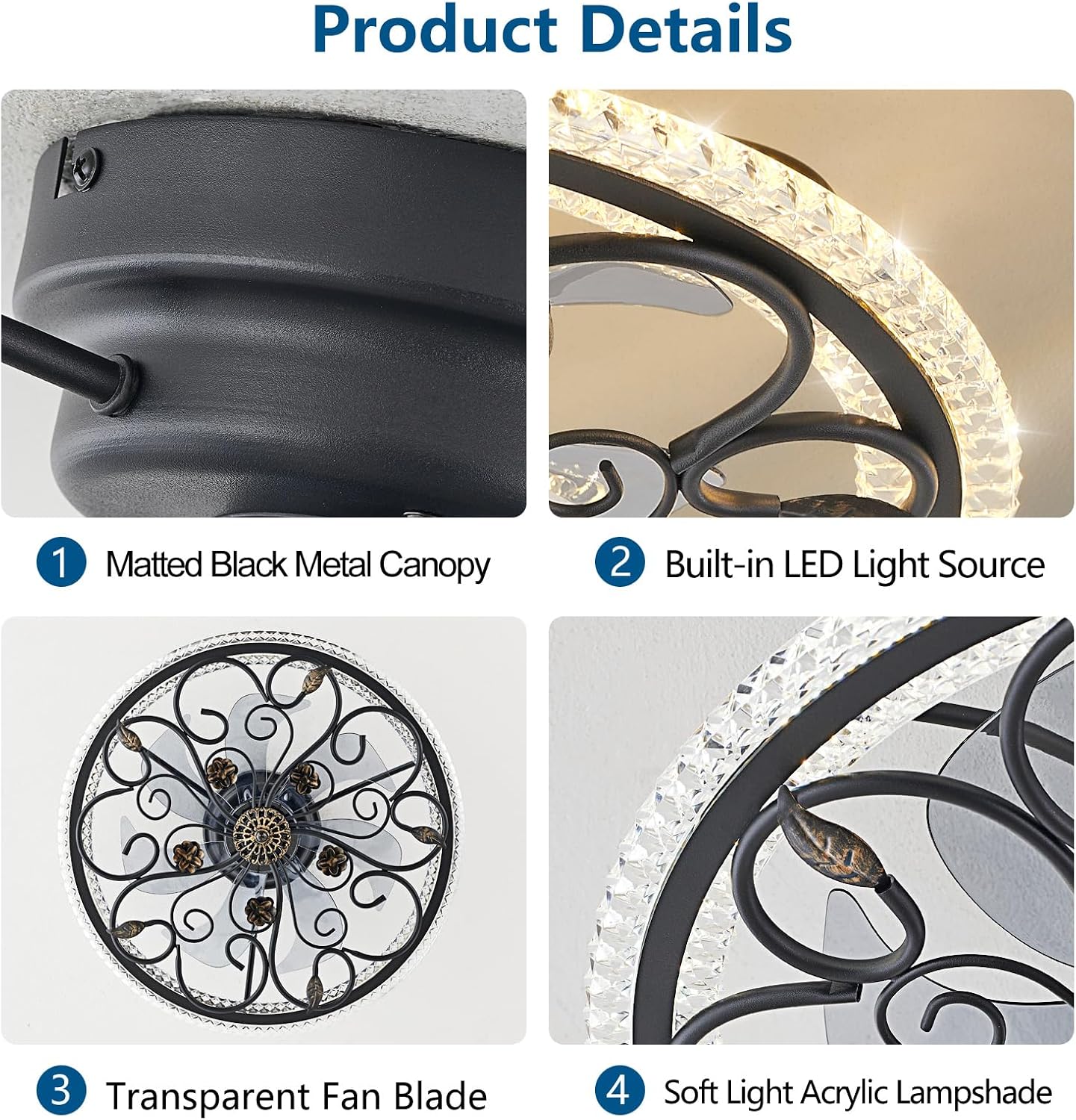 Retro Black Caged Ceiling Fan with Lights Remote Control, 6 Speeds 3 Color Industrial Ceiling Fan with Light for Kitchen Bedroom Living Room