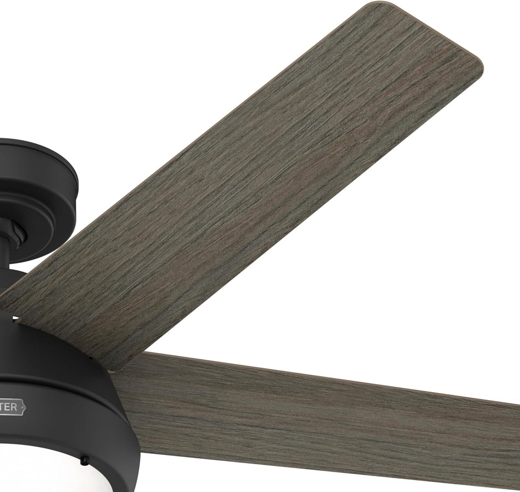 Hunter Fan 52 Inch Matte Black Indoor Ceiling Fan with LED Light and Remote Control for Bedroom, Living Room/Family Room, Office, Basement, Kitchen, Dining Room (Renewed)