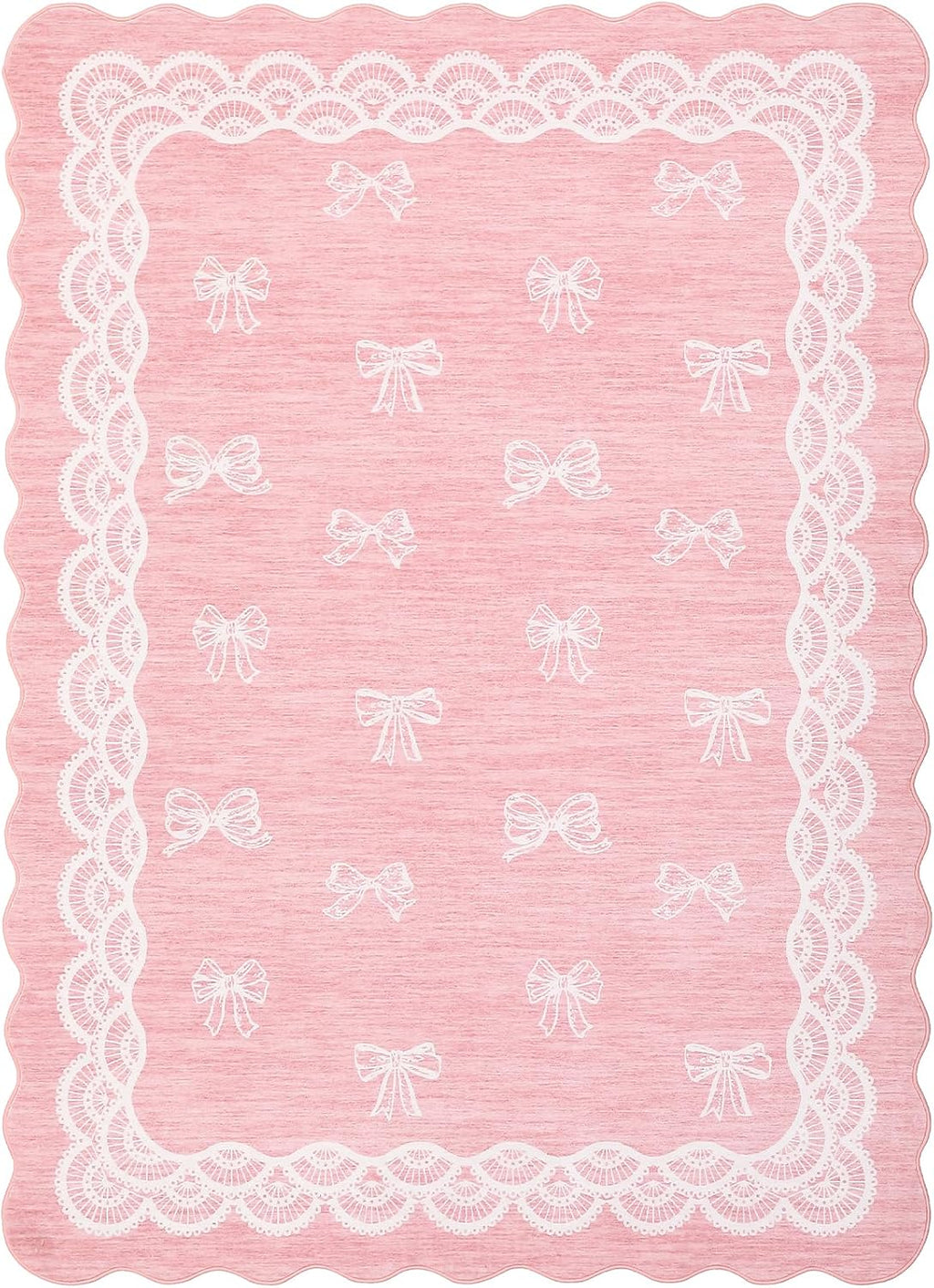 Garvee Scalloped Bow 9x12 Washable Rug for Living Room, Soft Pink Rugs Non-Slip Low Pile Rug Modern Farmhouse Lace Carpet, Stain Resistant Low Pile Floor Cover for Bedroom College Kids Room, Pink