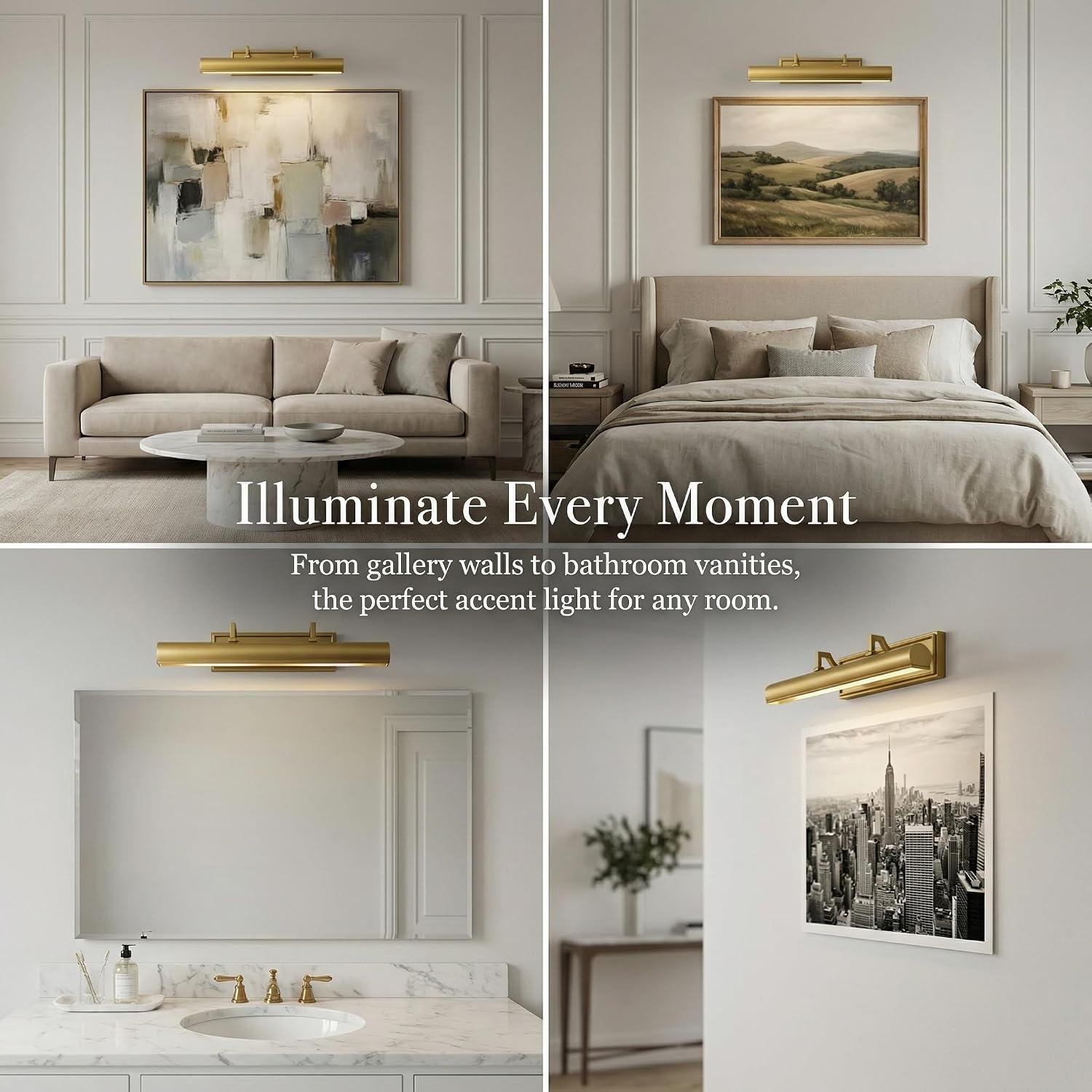 AUDOSY18 Brass Picture Light, 270° Rotatable Gold Wall Sconce Hardwired, 3-Light Vanity Wall Light Over Mirror, Dimmable Picture Art Light for Living Room, Bedroom & Bathroom- Upgrade
