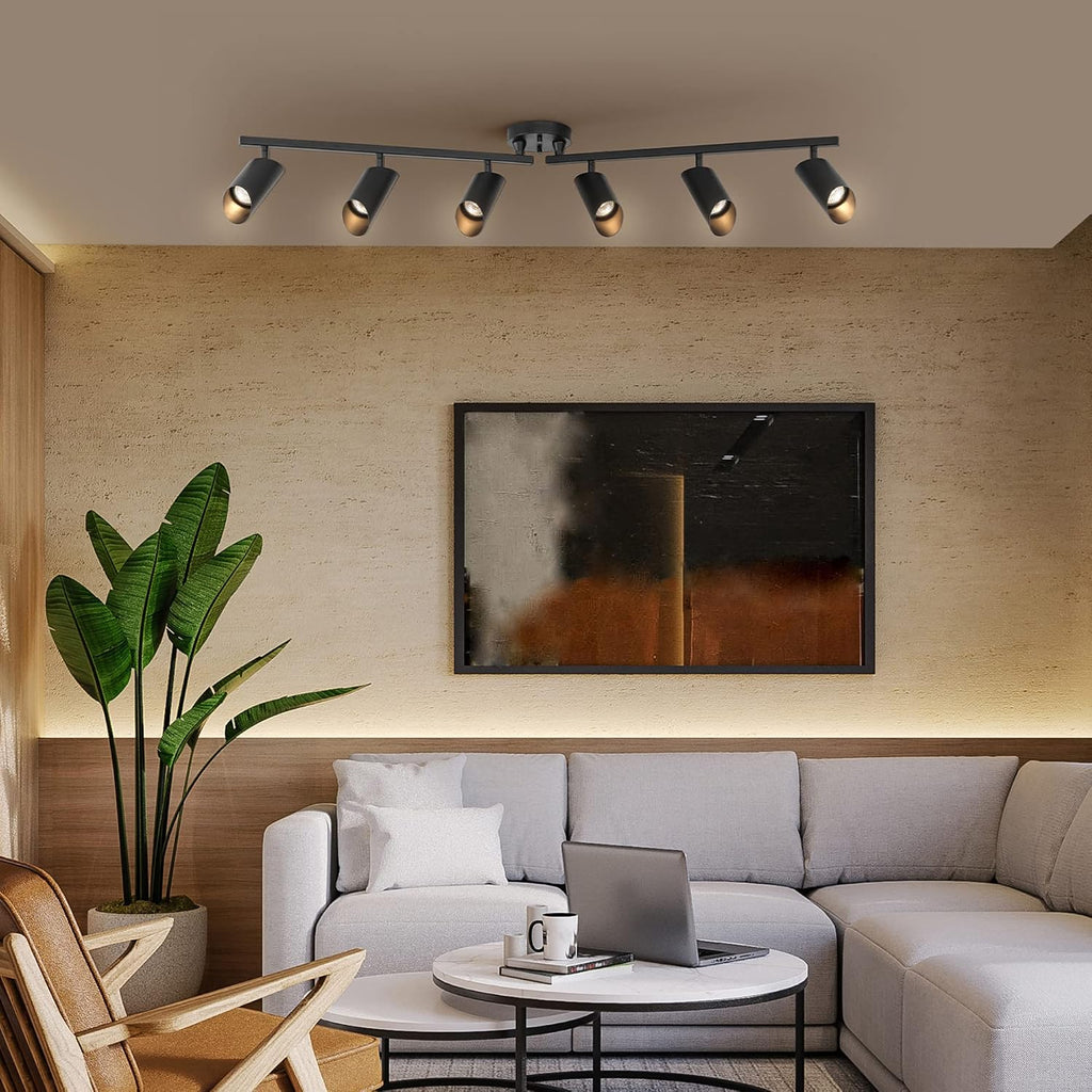 Globe Electric Foldable 6-Light Track Ceiling Light, Matte Black, Pivot Shades, GU10 Sockets