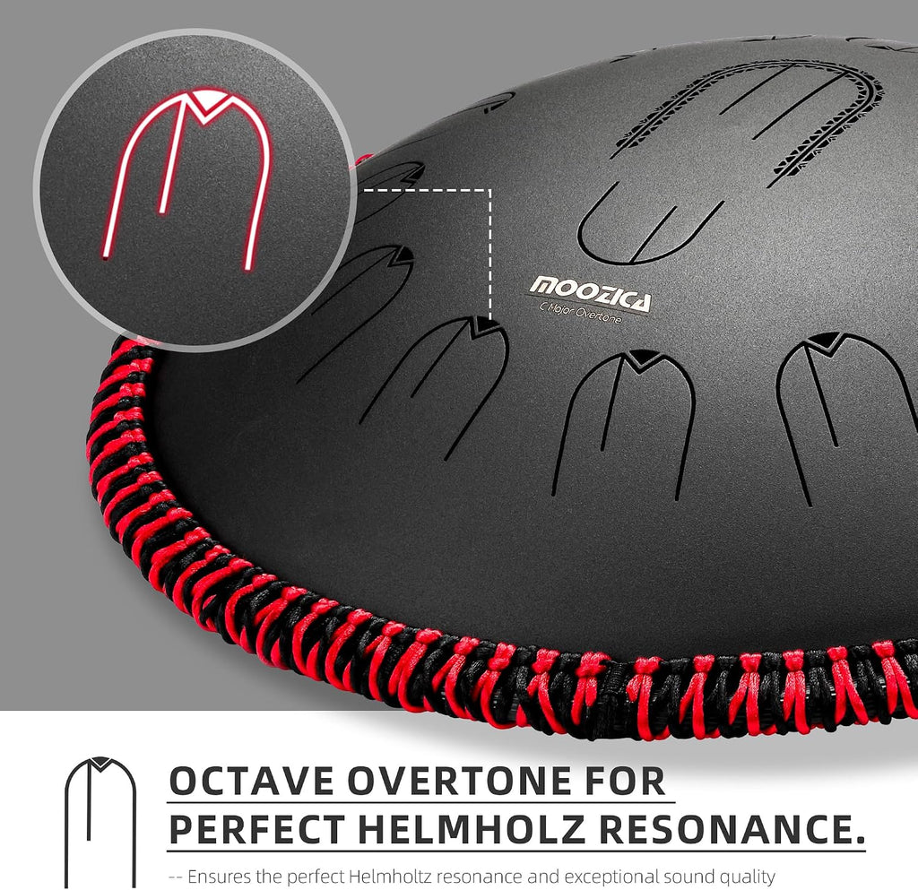 MOOZICA 15 Inch Steel Handpan Tongue Drum - 15 Notes in C Major 432hz Tongue Drum with Octave Overtone Design - Professional Percussion Instrument with Carrying Bag