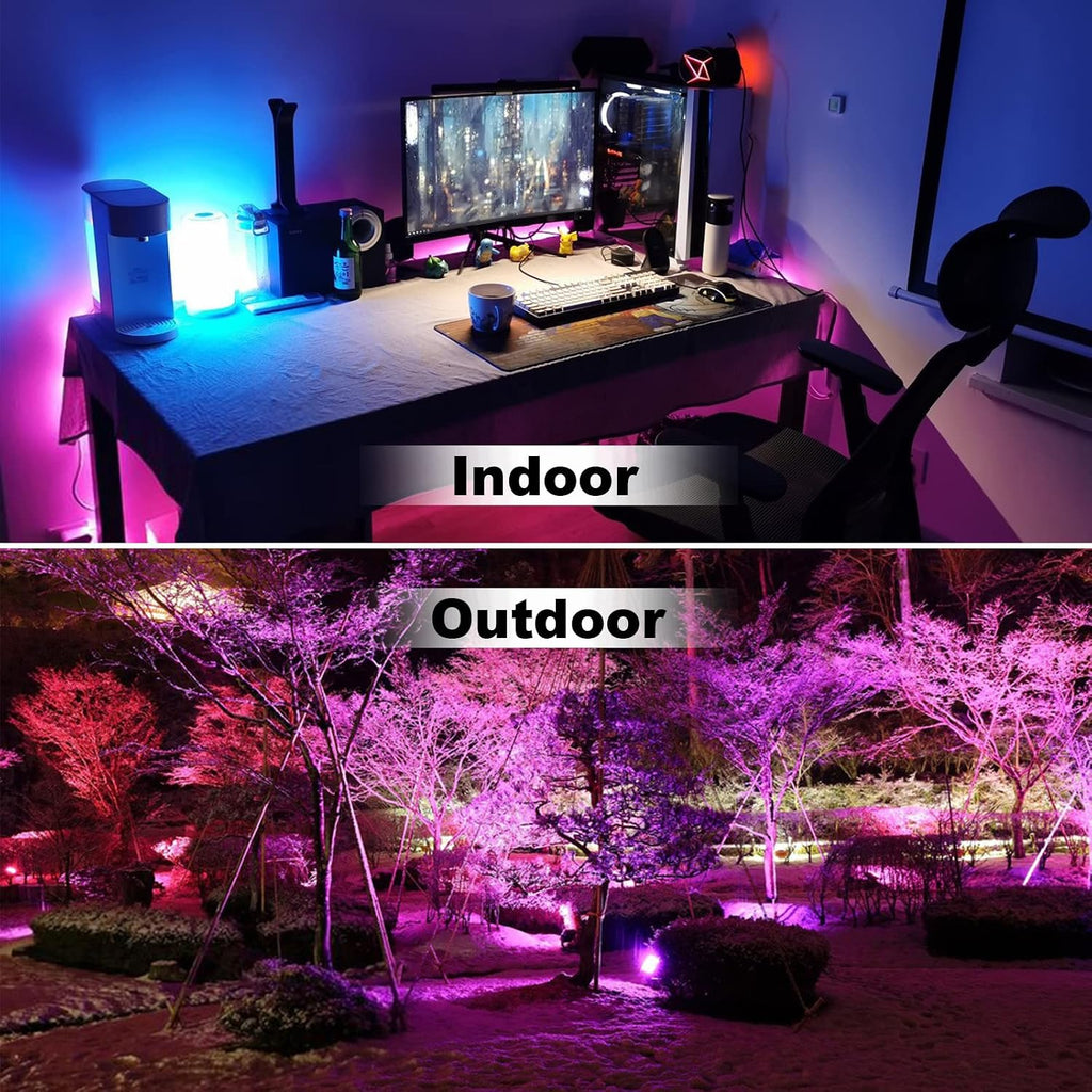LED Flood Light Outdoor 500W Equivalent Color Changing Landscape Lighting, Timing+120 Colors Strobe+2700K Warm White+DIY Flash,IP66 Waterproof Up Stage RGB Led Light Indoor US 3Plug 6Pack with Stake