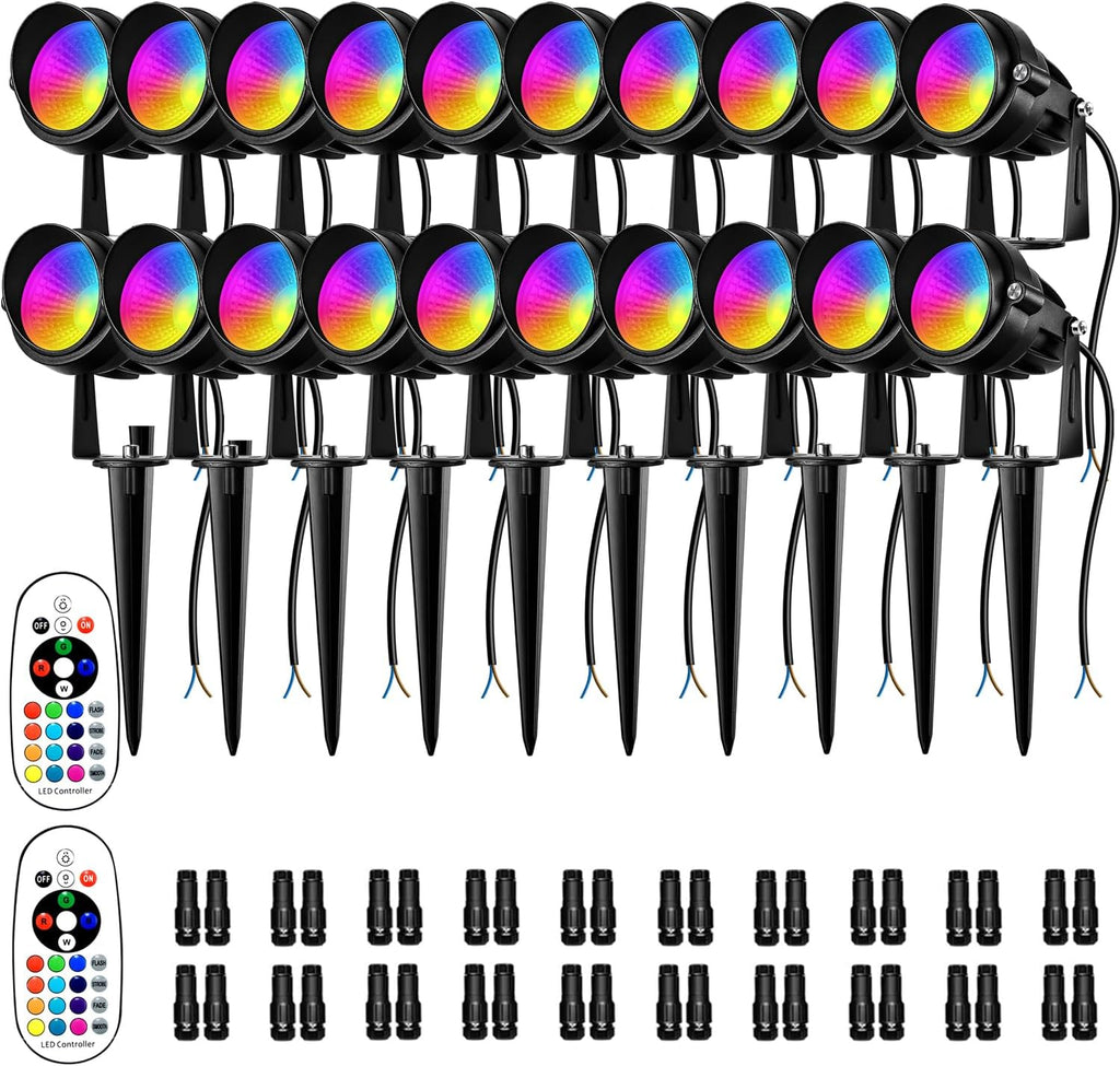 RGBW Low Voltage Landscape Lighting, 12V-24V Color Changing IP67 Waterproof Landscape Spotlights for Christmas Decorations Yard Tree Decorative (20 Pack)