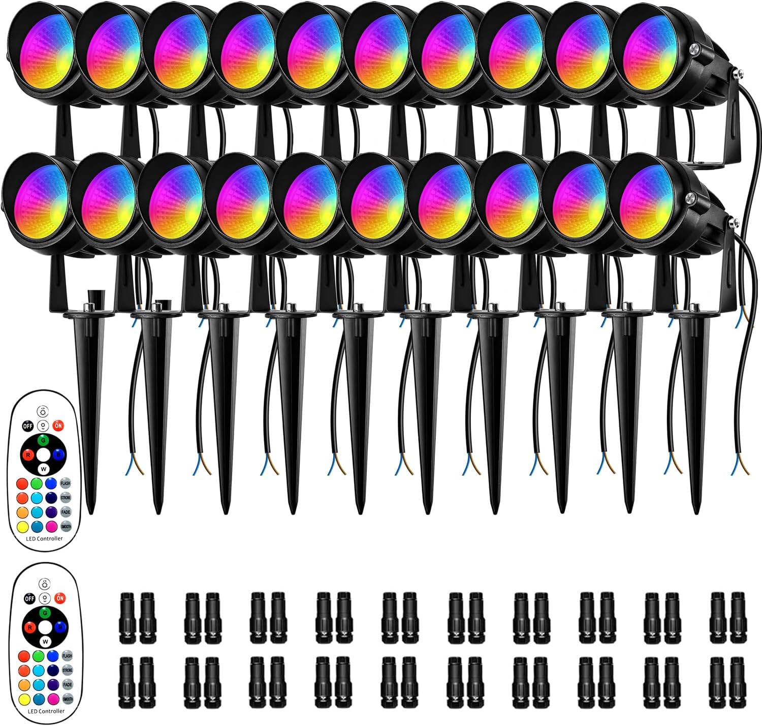 RGBW Low Voltage Landscape Lighting, 12V-24V Color Changing IP67 Waterproof Landscape Spotlights for Christmas Decorations Yard Tree Decorative (20 Pack)