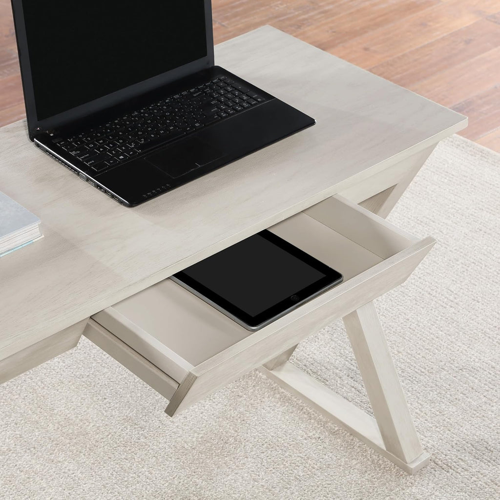 OSP Home Furnishings Marna Modern Writing Home Office Desk with Drawer, Weathered White Finish