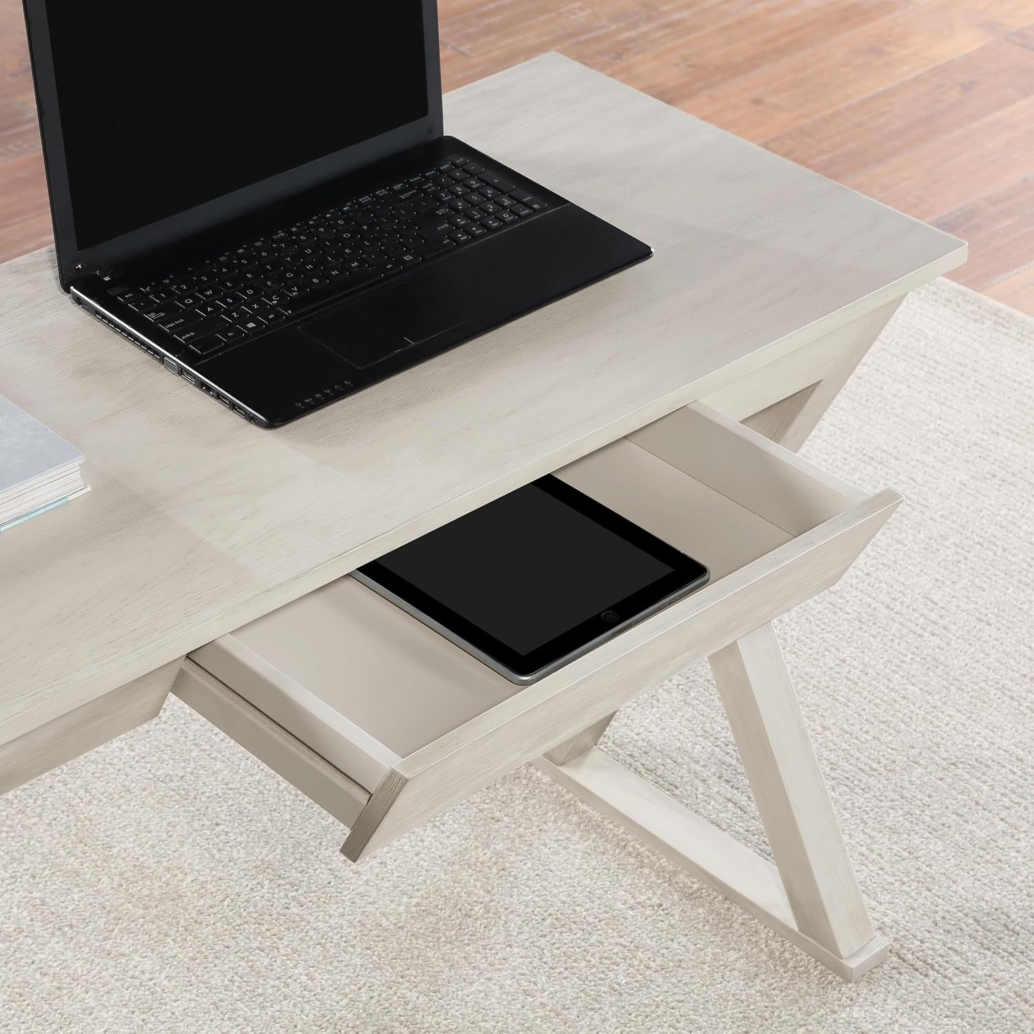 OSP Home Furnishings Marna Modern Writing Home Office Desk with Drawer, Weathered White Finish