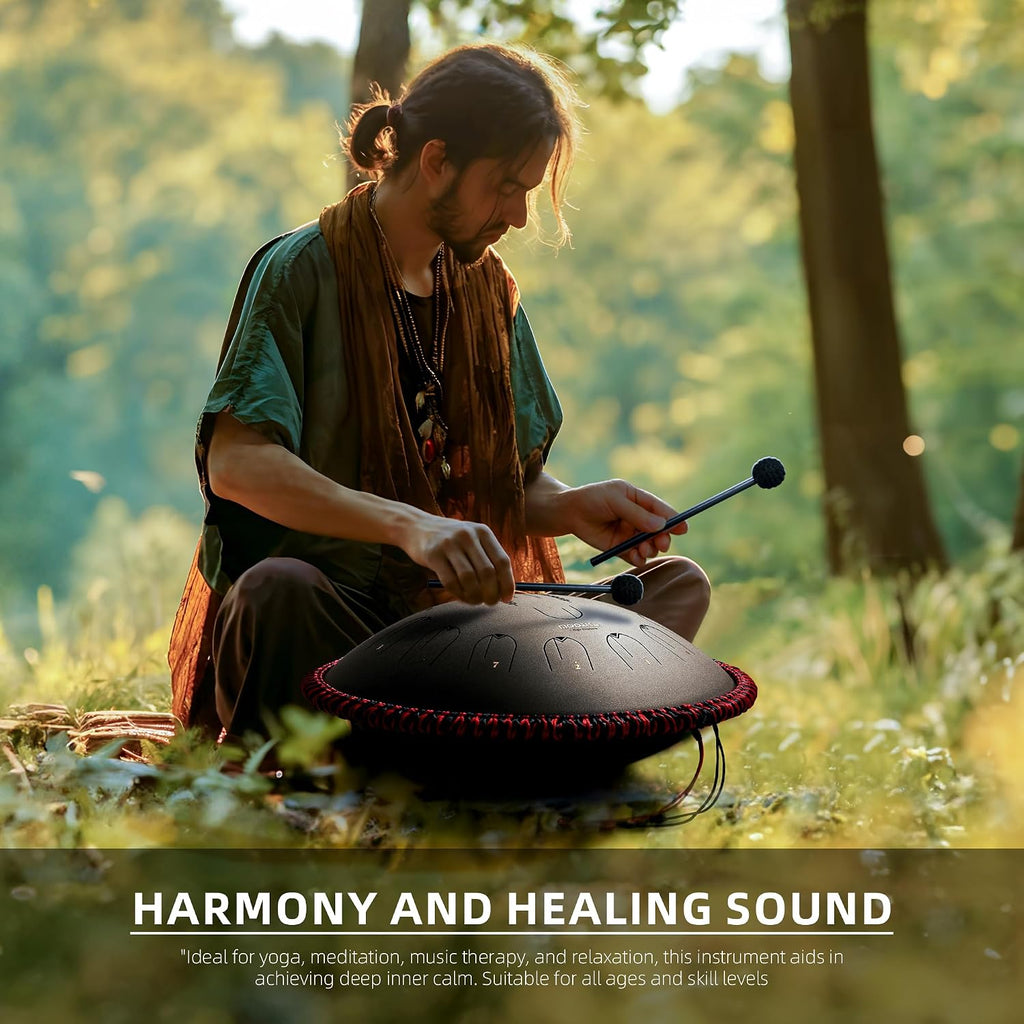 MOOZICA 15 Inch Steel Handpan Tongue Drum - 15 Notes in C Major 432hz Tongue Drum with Octave Overtone Design - Professional Percussion Instrument with Carrying Bag