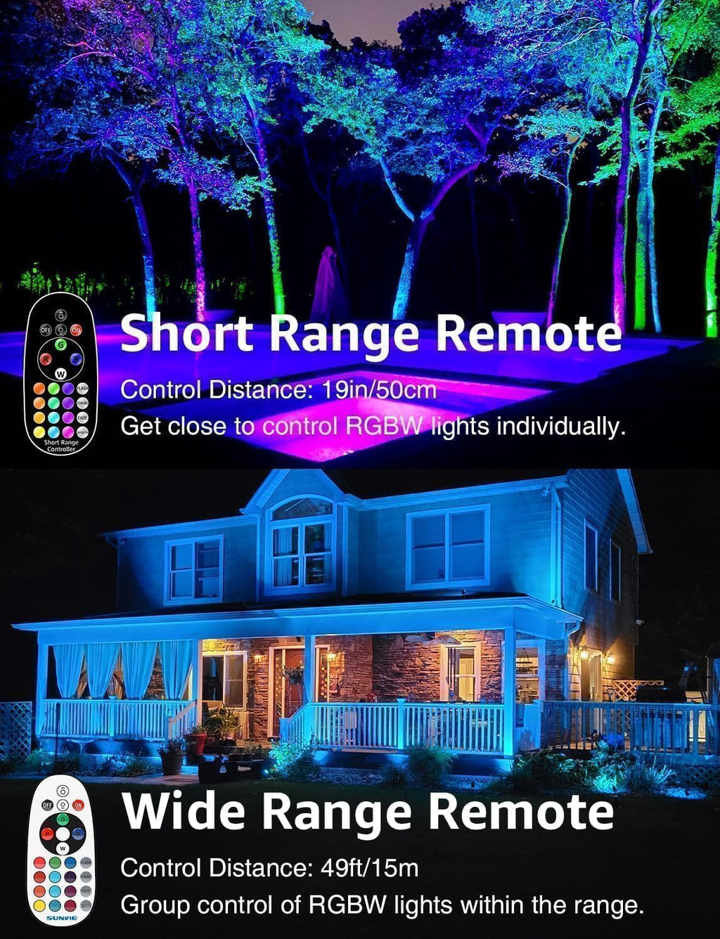SUNVIE 12W Low Voltage Landscape Lighting RGB Color Changing LED Landscape Lights with Remote Control Waterproof Garden Patio Spotlight Christmas Decoration for Outdoor(10 Pack with Connector)