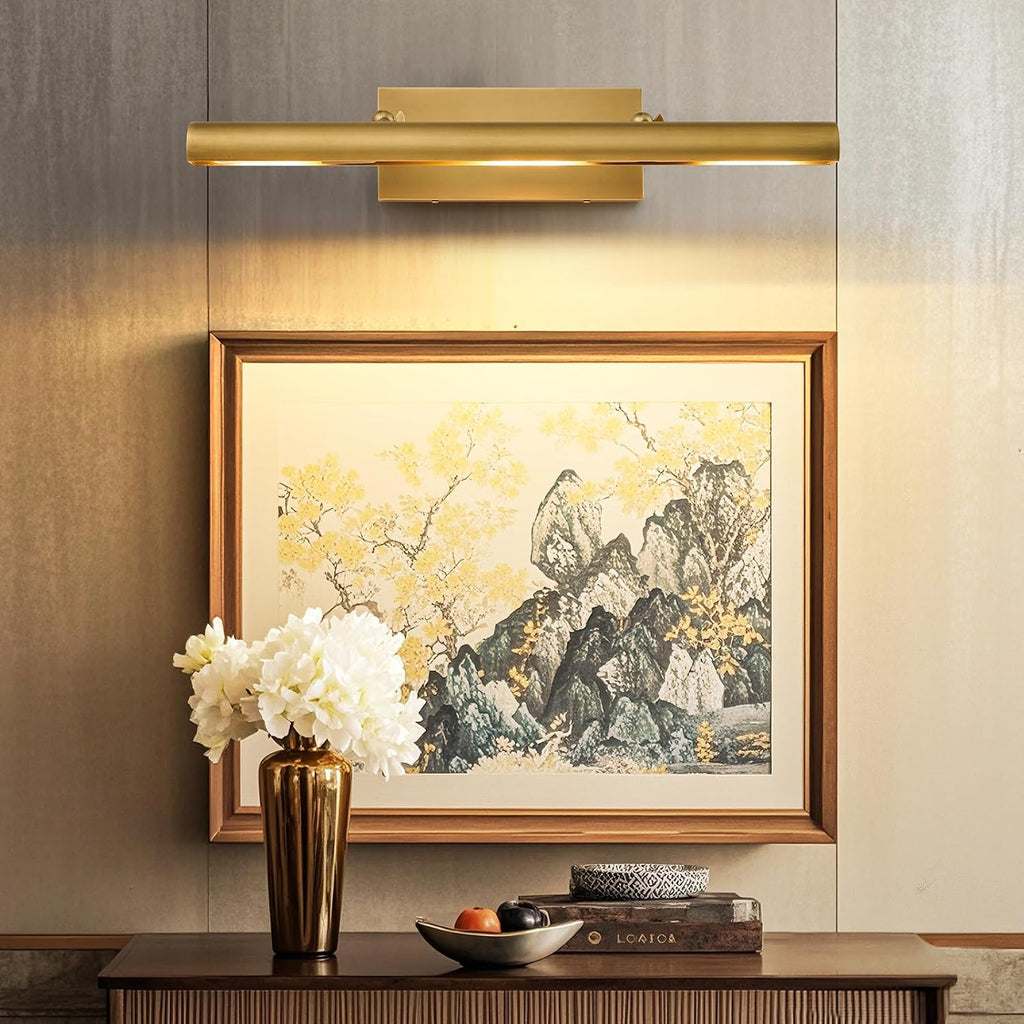 Art Picture Frame Wall Light: 24' Glod Dimmable Vintage Artwork Brass Painting Spotlight - Hardwired Swing Arm Rotatable 3 Lights over Picture - Linear Accent Lighting above Photo for Gallery Bookcase