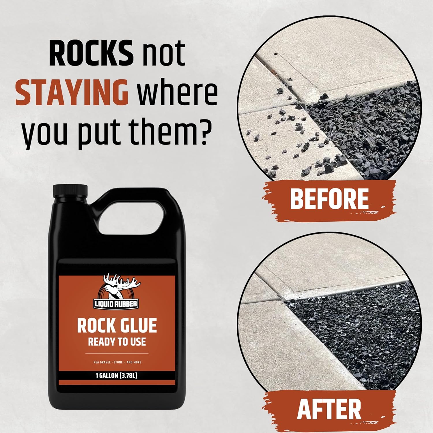 Liquid Rubber Rock Glue Professional Grade Landscaping Stone and Pea Gravel Stabilizer Ready to Use Clear Drying Permeable Water Based Outdoor Binder 5 Gallon 250 sq ft