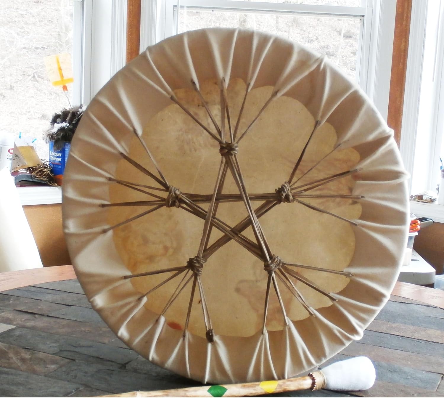 16' inches,(40cm) shaman drum, wooden frame, buffalo hide, rawhide laces, shamanic handmade percussion hand drum, deep soft sound, yoga meditation, medicine healing + beater, mallet