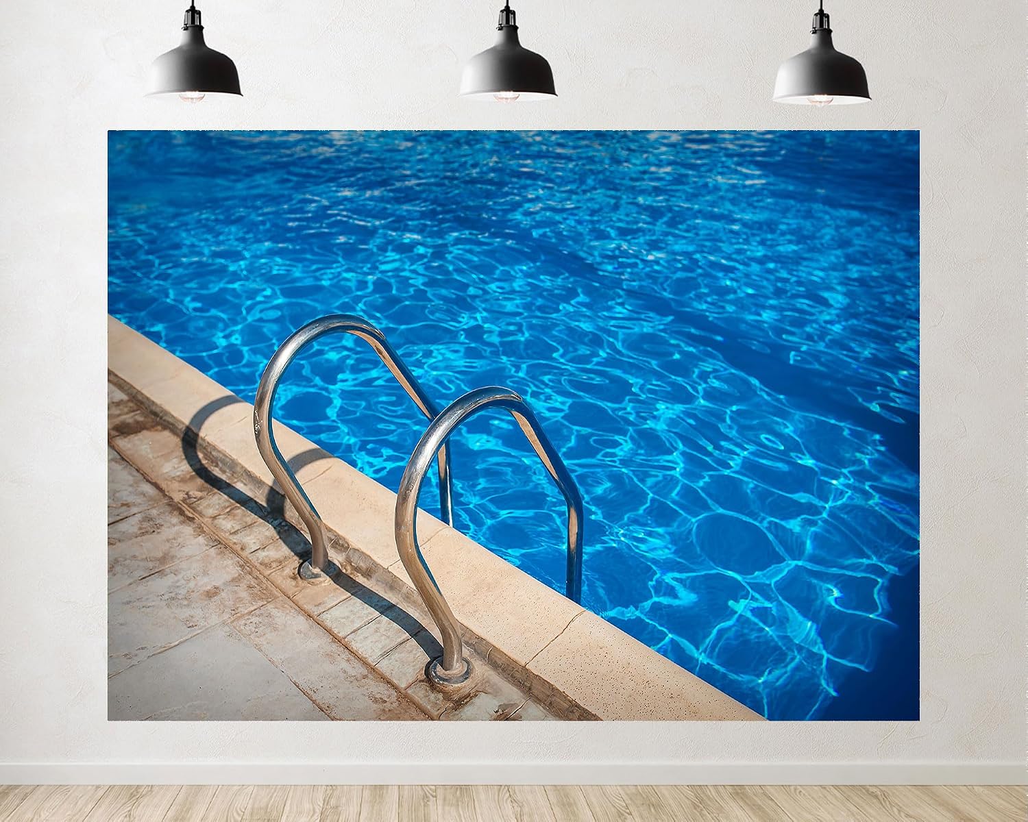 Trykid 20x10ft Swimming Pool Ladder Backdrop Clear Blue Water Stainless Steel Rails Beige Tiles Photography Background Summer Pool Party Birthday Decoration Photo Booth Prop Fabric