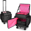 BYOOTIQUE Rolling Makeup Train Case Soft Sided Nylon Fabric Travel Cosmetic Organizer Storage Makeup Trolley Suitcase for Makeup Artist, Pink