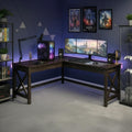 Lavish Home 59' L-Shaped Desk – Corner Computer Desk for Home Office, Space-Saving Workstation with X-Frame Legs, Writing or Craft Desk for Small Spaces (Dark Gray)