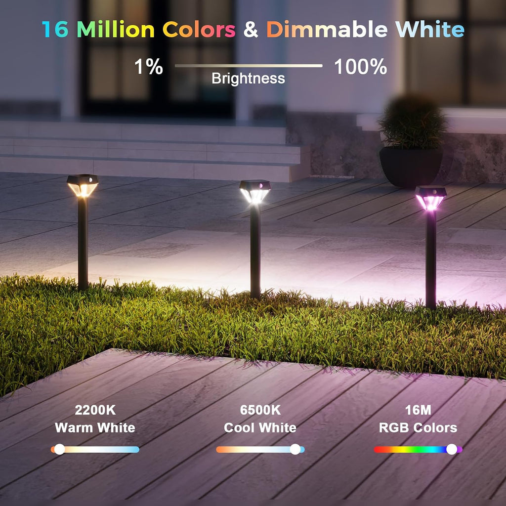 XMCOSY+ Smart Solar Pathway Lights, 150LM Motion Sensor Outdoor Lights, APP Control RGBCW Color Changing, IP65 Waterproof, Works with Alexa, Dusk to Dawn Solar Landscape Lights for Yard Garden, 6 Pack