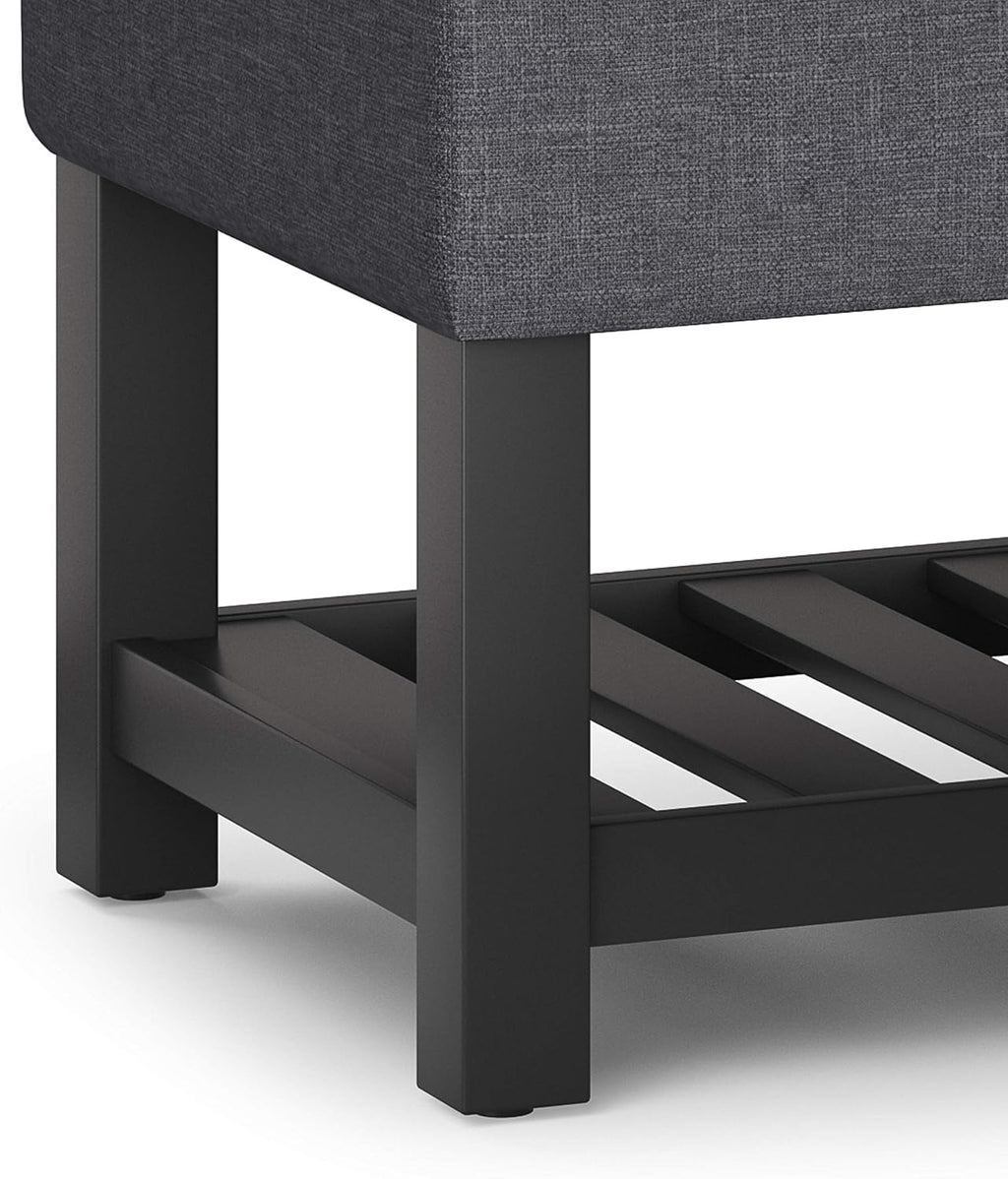 SIMPLIHOME Cosmopolitan Storage Ottoman Bench - 44 inch Wide Upholstered Linen Look Fabric Rectangle Storage Ottoman in Slate Grey, Transitional Bench for Bedroom with Tufted Lift-Top and Open Shelf