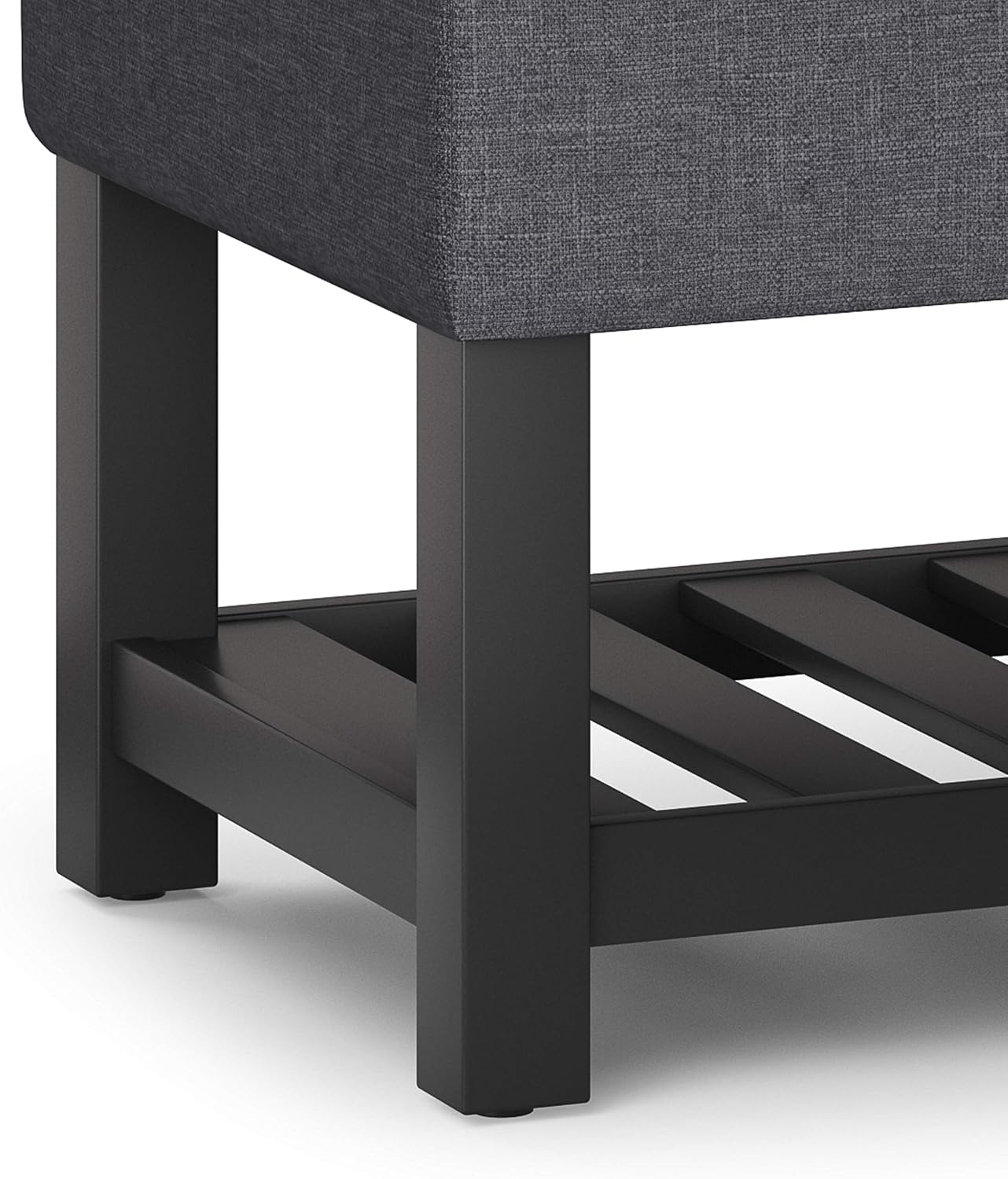 SIMPLIHOME Cosmopolitan Storage Ottoman Bench - 44 inch Wide Upholstered Linen Look Fabric Rectangle Storage Ottoman in Slate Grey, Transitional Bench for Bedroom with Tufted Lift-Top and Open Shelf
