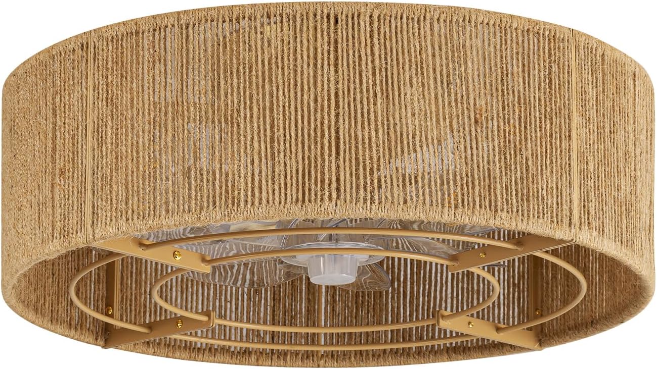 Cage Ceiling Fan with Light,Rattan Ceiling Fan with Light and Remote Control,Enclosed Low Profile Caged Design, 6 Speed Quiet Reversible Motor for Bedroom, Living Room, Porch, Nursery