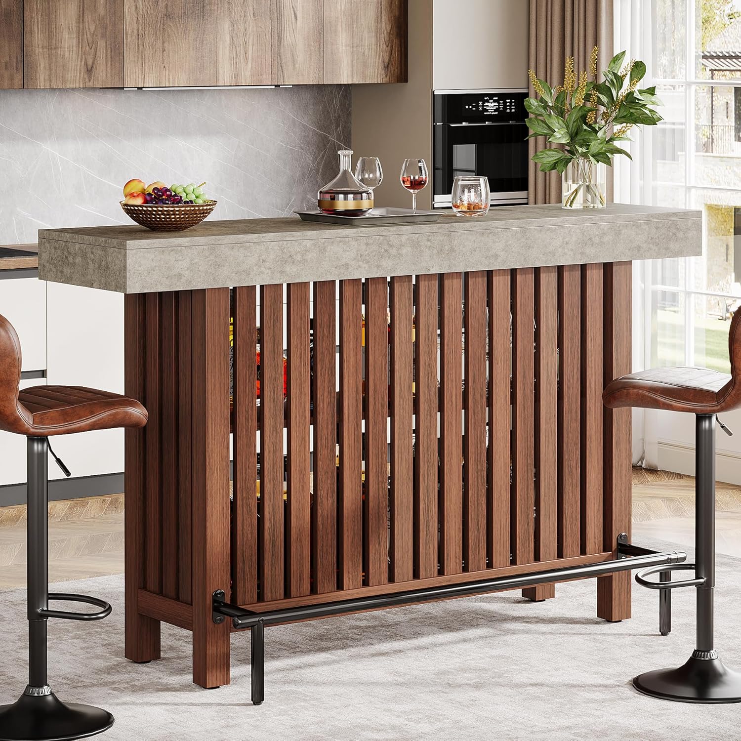Tribesigns 63-Inch Large Home Bar Unit, 2-Tier Mini Bar Table, Height Pub Table with Footrest, Modern Coffee Bar Cabinet for Home Kitchen, Bistro, Dining Room, Living Room