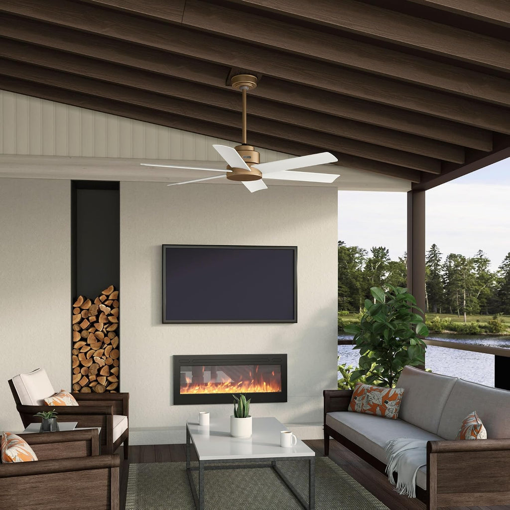Hunter 52' Kennicott Indoor/Outdoor Ceiling Fan, Wall Control, Luxe Gold | SureSpeed high velocity airflow and no-light design suit covered patios, porches, bedrooms, or living rooms with easy setup.