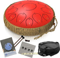 Steel Tongue Drum 14 inch with Carry Case, harmonic lotus 15 Note C-Tuned – Includes 2 Soft Mallets & Instruction Booklet – Ideal for Meditation, Sound Healing, and Relaxation - Red