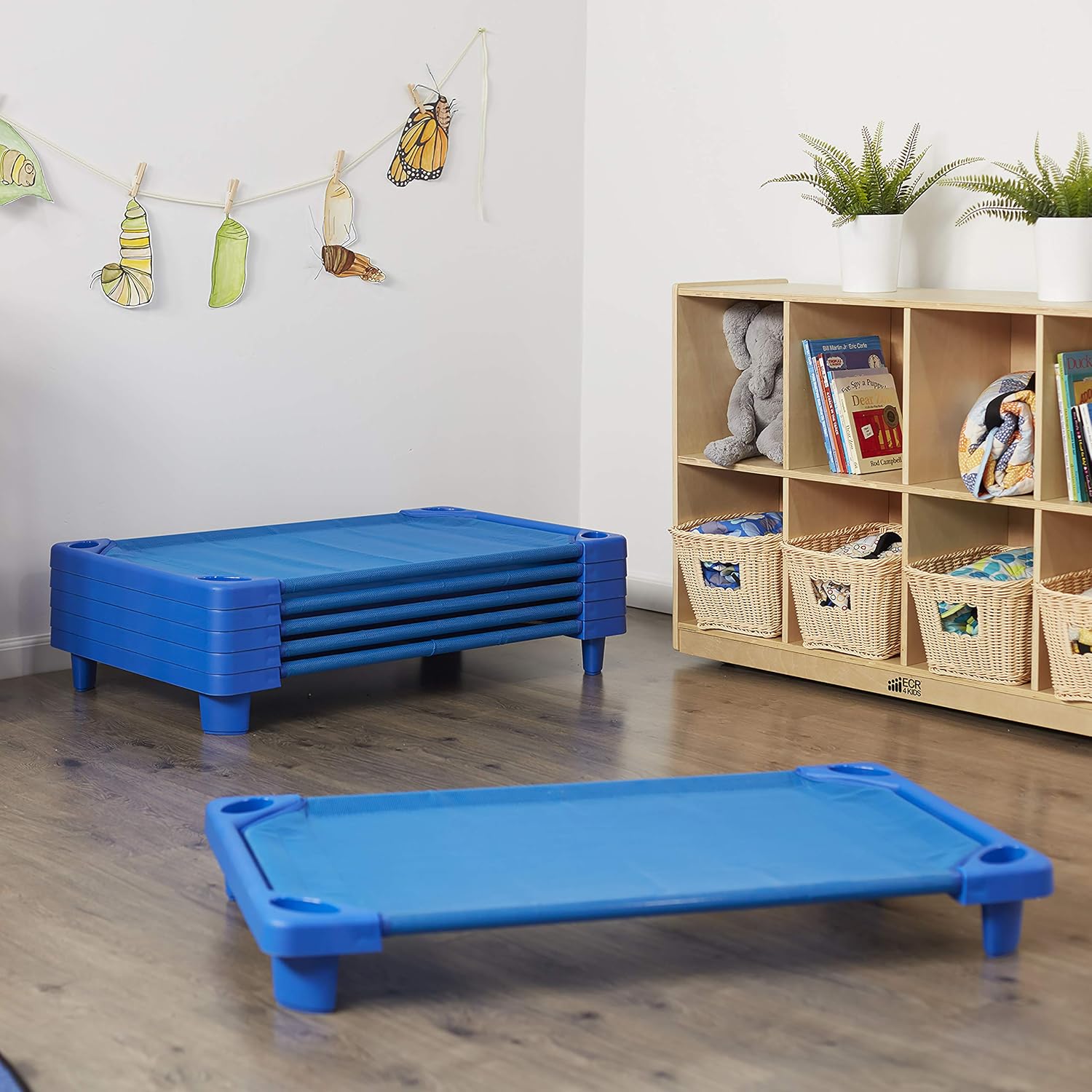 ECR4Kids Streamline Cot, Ready-to-Assemble, Toddler Size, Classroom Furniture, Blue, 6-Pack