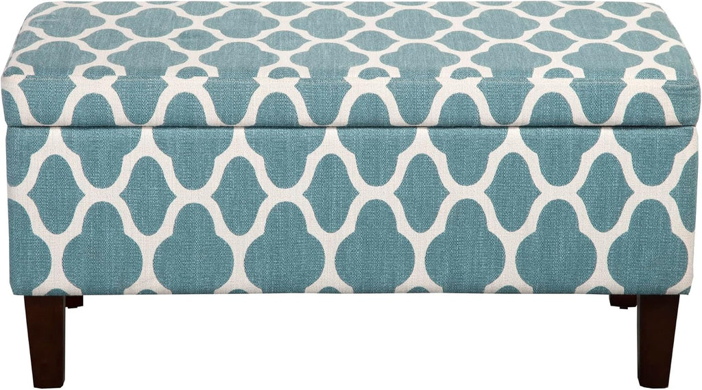 HomePop 36' Storage Ottoman Bench with Hinged Lid - Teal Geometric