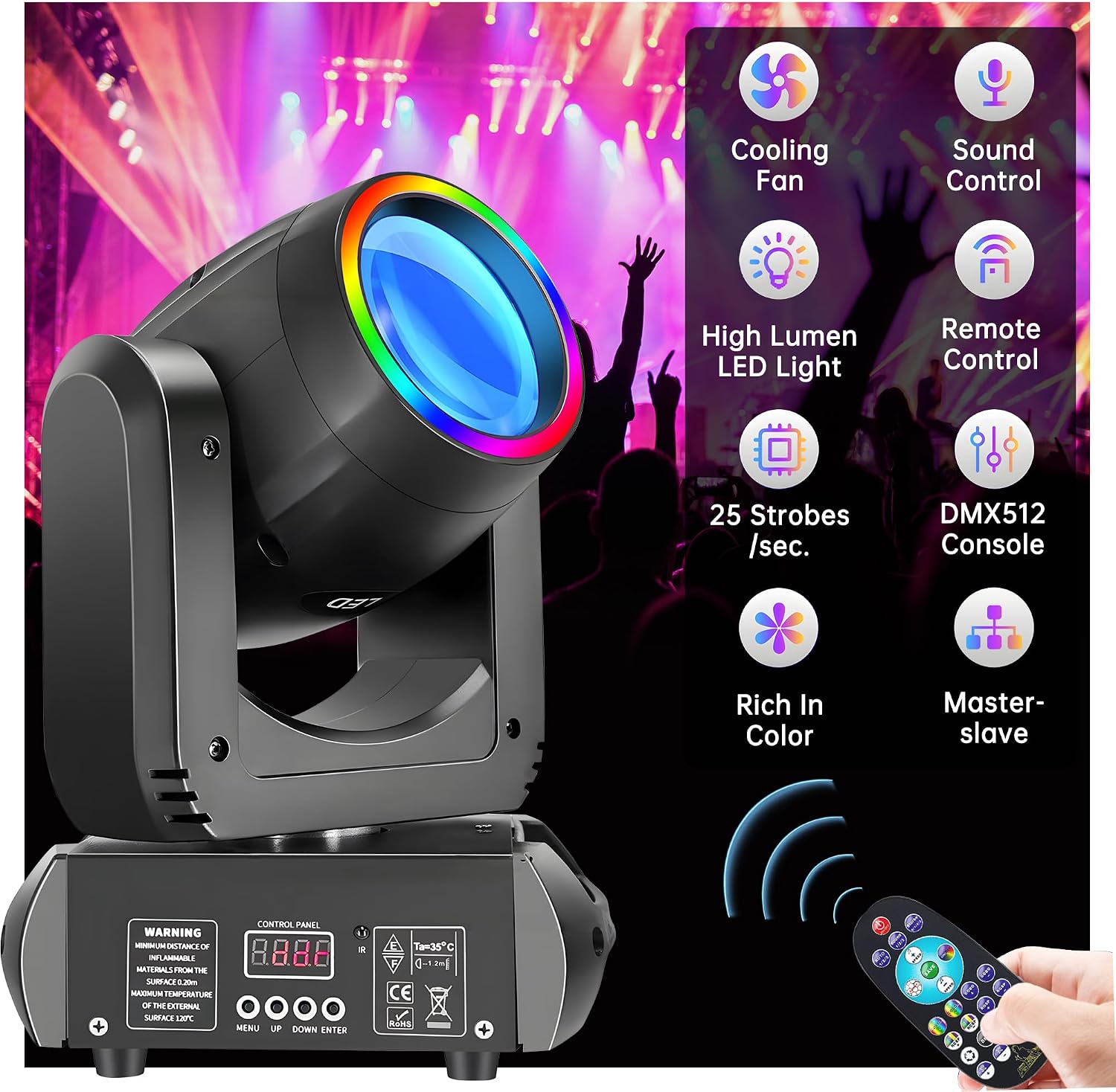 250W Stage Lights LED Moving Head DJ Lights 13 Gobos 8 Colors 15 Channels Disco Spotlights DMX512 with Sound Activated for Wedding Birthday Halloween Christmas Party Stage Strobe Lighting